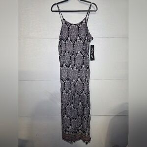 lola Black and White Printed Paisley Jumpsuit with Spaghetti Straps